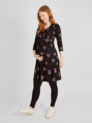 JoJo Maman Bébé Black Floral Maternity & Nursing Tunic Dress - Image 1 of 4