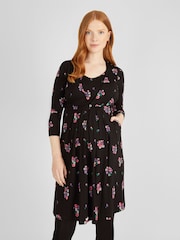 JoJo Maman Bébé Black Floral Maternity & Nursing Tunic Dress - Image 2 of 4