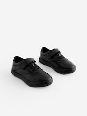 Black School Leather Elastic Lace Shoes - Image 1 of 5