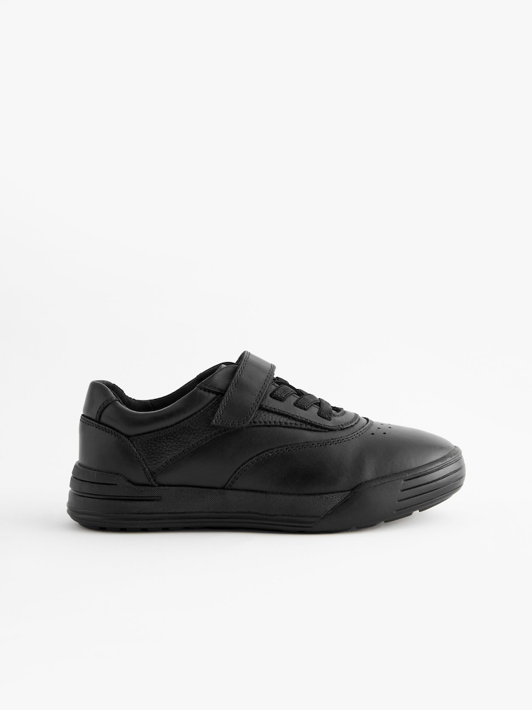 Black School Leather Elastic Lace Shoes - Image 2 of 5