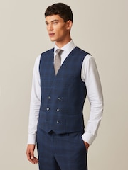 Navy Blue Bold Check Suit Waistcoat - Image 1 of 10