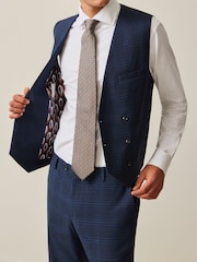 Navy Blue Bold Check Suit Waistcoat - Image 3 of 10