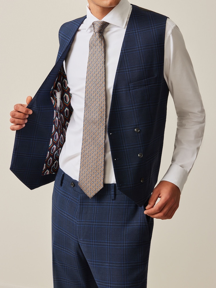 Bleu marine - Gilet à carreaux pour costumes - Image 3 of 10