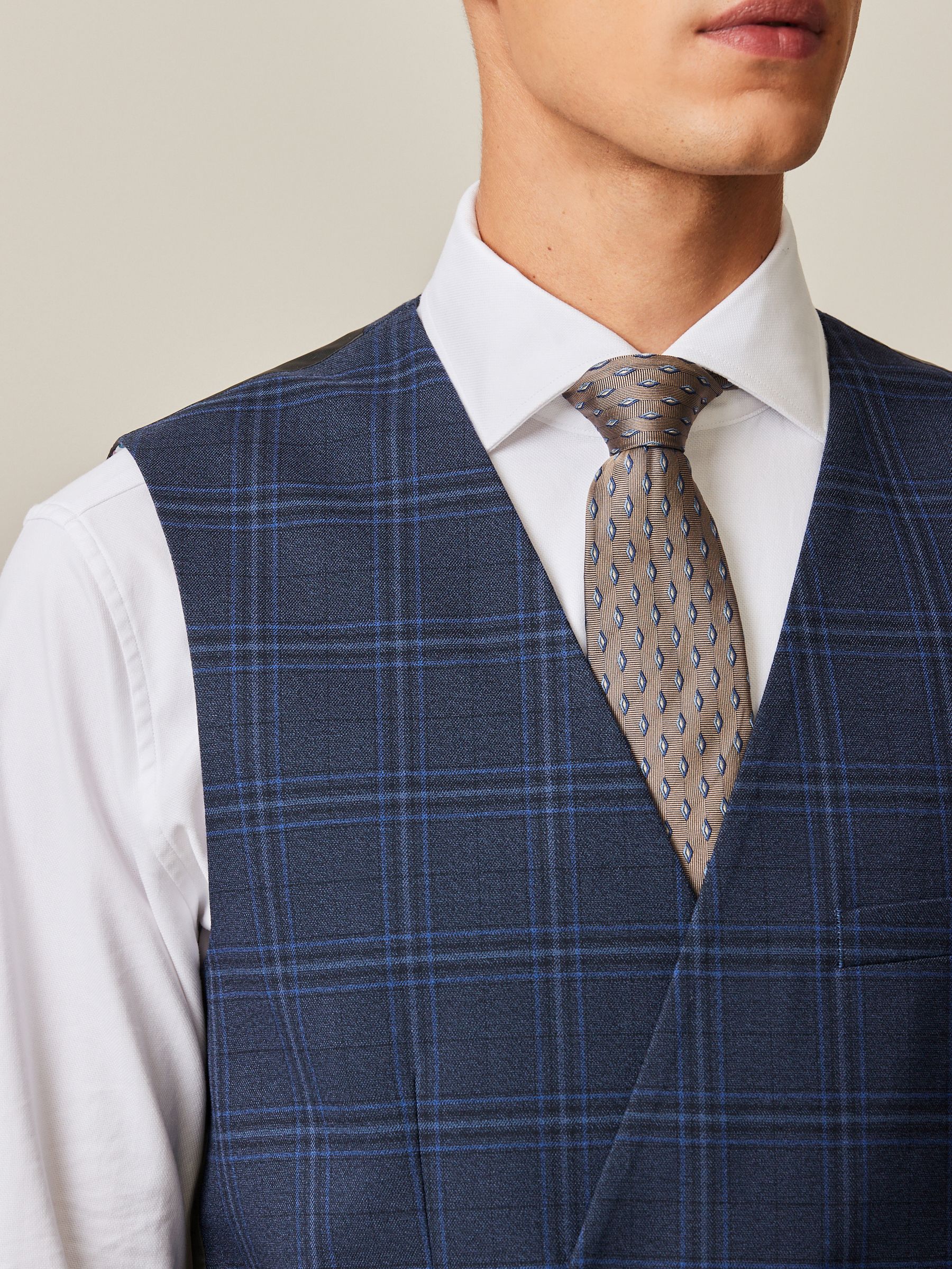 Navy Blue Bold Check Suit Waistcoat