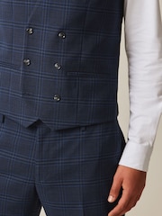 Navy Blue Bold Check Suit Waistcoat - Image 5 of 10