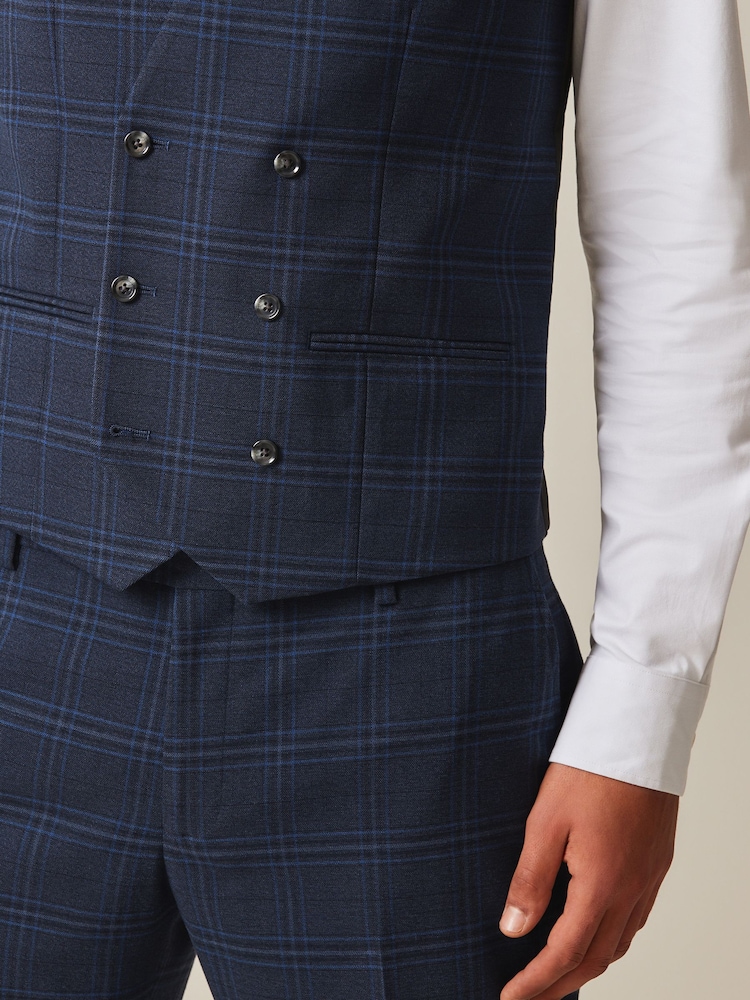 Bleu marine - Gilet à carreaux pour costumes - Image 5 of 10
