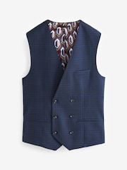 Navy Blue Bold Check Suit Waistcoat - Image 7 of 10