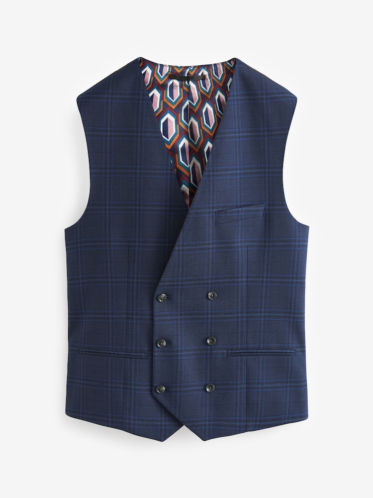 Bleu marine - Gilet à carreaux pour costumes - Image 7 of 10
