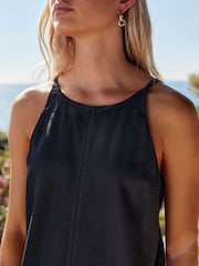 Black Linen Blend High Neck Mini Dress - Image 4 of 6