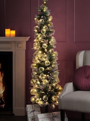Laura Ashley Green Pre-Lit LED Slim 6ft Christmas Tree with Berries & Pine Cones - Image 1 of 3