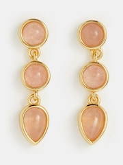 Accessorize Gold 14ct Plated Triple Stone Drop Earrings - Image 2 of 2