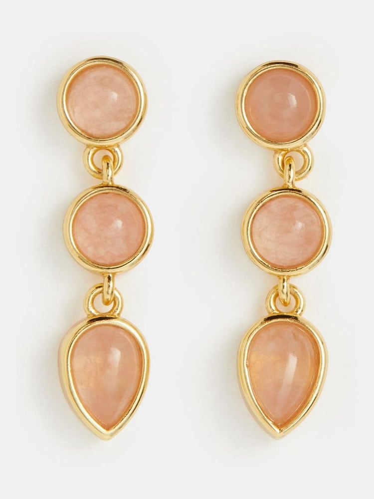 Accessorize Gold 14ct Plated Triple Stone Drop Earrings - Image 2 of 2