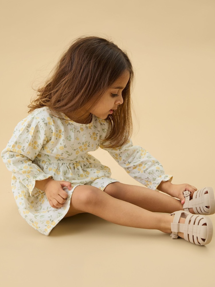 MORI Cream Floral Muslin Long Sleeve Dress - Image 1 of 6 MORI Cream Floral Muslin Long Sleeve Dress - Image 1 of 6