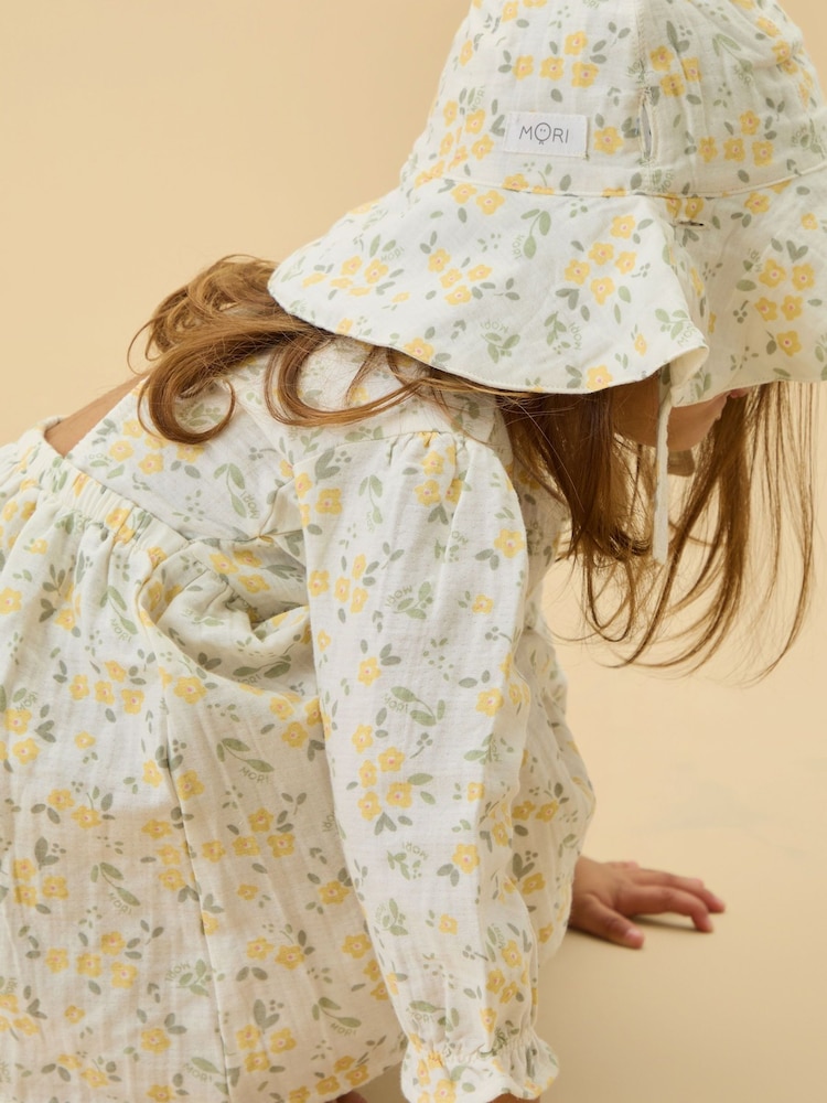 MORI Cream Floral Muslin Long Sleeve Dress - Image 2 of 6 MORI Cream Floral Muslin Long Sleeve Dress - Image 2 of 6