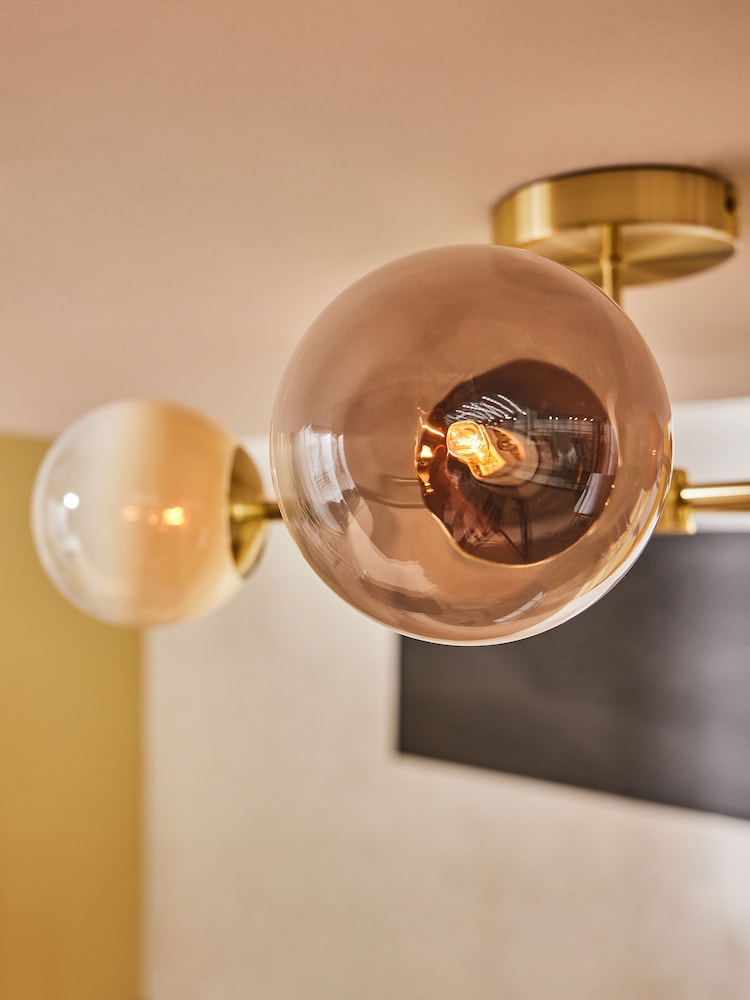 MADE.COM Brass/Green Ombre Globe 5 Light Flush Ceiling Light - Image 2 of 2