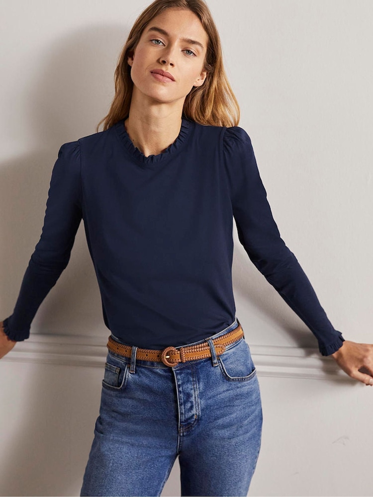 Boden Blue Supersoft Frill Detail Top - Image 1 of 6 Boden Blue Supersoft Frill Detail Top - Image 1 of 6