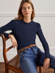 Boden Blue Supersoft Frill Detail Top - Image 3 of 6