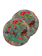 Riva Paoletti Mineral Green Paradise Round Velvet Polyester Filled Cushion - Image 1 of 2