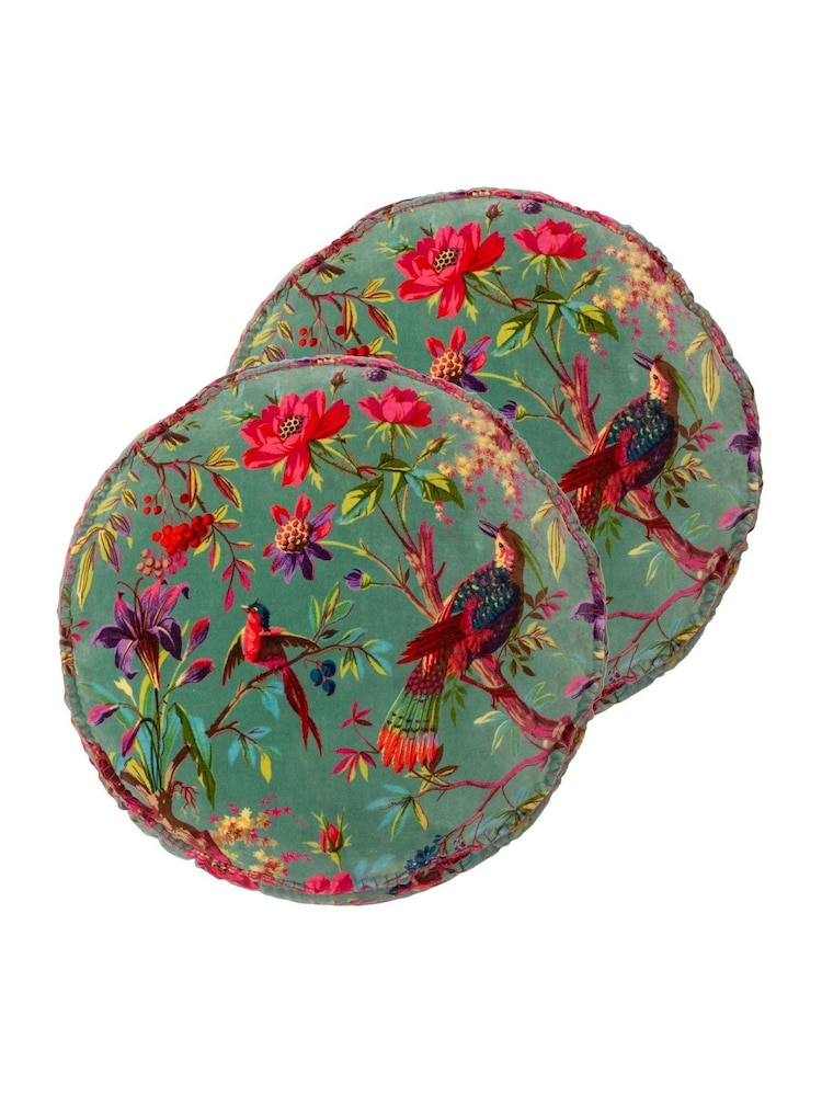 Riva Paoletti Mineral Green Paradise Round Velvet Polyester Filled Cushion - Image 1 of 2