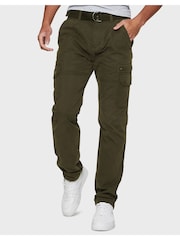Threadbare Khaki Cotton Blend Belted Cargo Trousers - Image 1 of 4