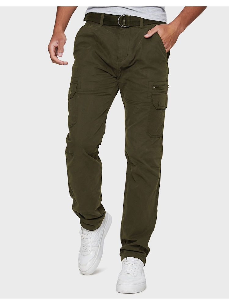 Threadbare Khaki Cotton Blend Belted Cargo Trousers - Image 1 of 4