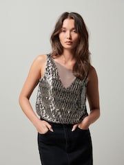 Gold Sequin Sparkle Sleeveless Top - Image 1 of 5