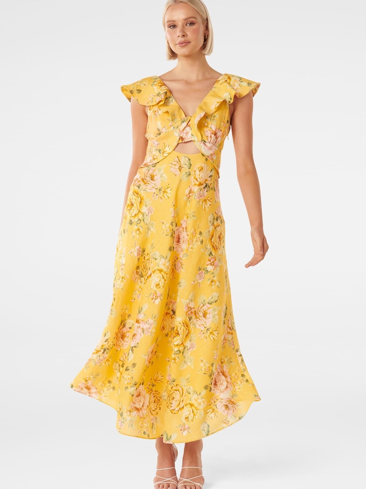 Forever New Yellow Pure Linen Haisley Flounce Midi Dress - Image 1 of 5 Forever New Yellow Pure Linen Haisley Flounce Midi Dress - Image 1 of 5