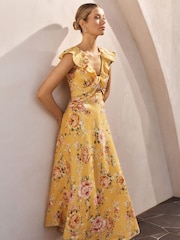 Forever New Yellow Pure Linen Haisley Flounce Midi Dress - Image 4 of 5