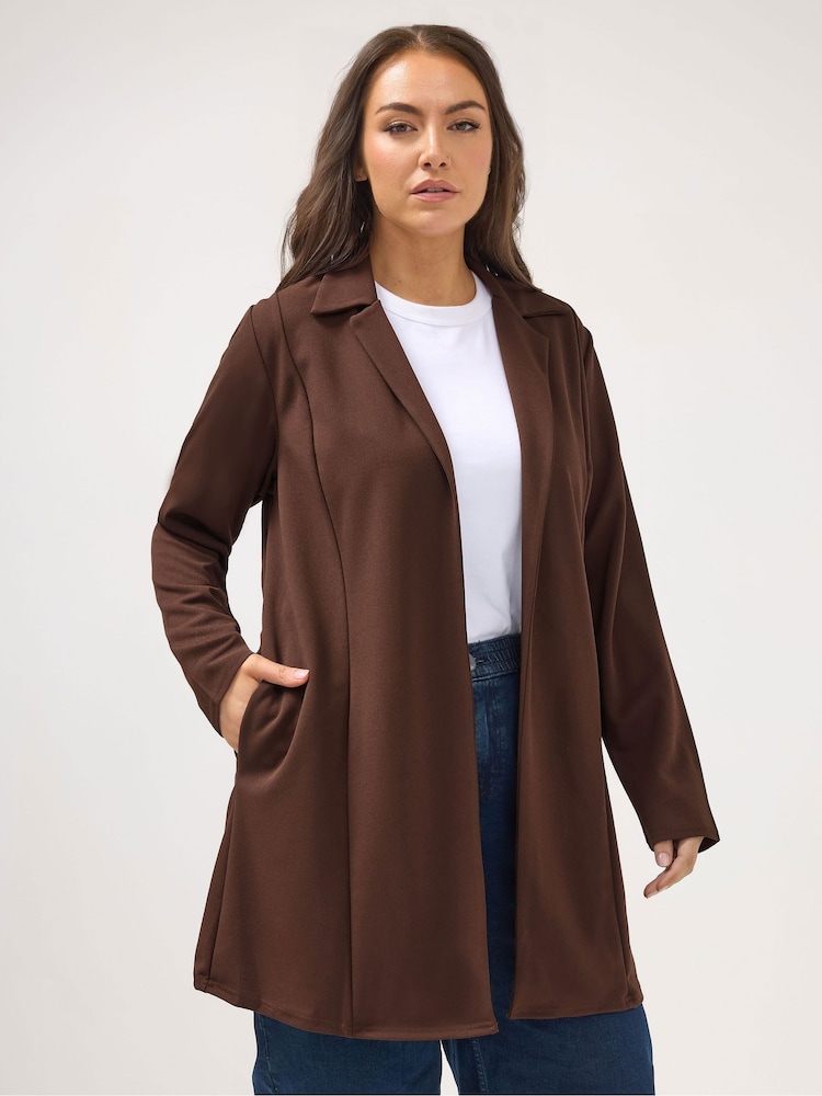 Yours Curve Brown Longline Blazer - Image 1 of 5 Yours Curve Brown Longline Blazer - Image 1 of 5