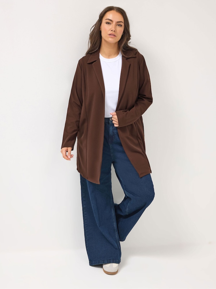 Yours Curve Brown Longline Blazer - Image 2 of 5 Yours Curve Brown Longline Blazer - Image 2 of 5