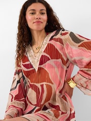 Accessorize Brown Abstract Chiffon Mini Kaftan - Image 1 of 4