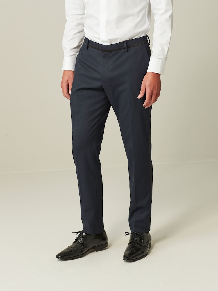 Navy Blue Skinny Fit Tuxedo Suit Trousers - Image 1 of 13