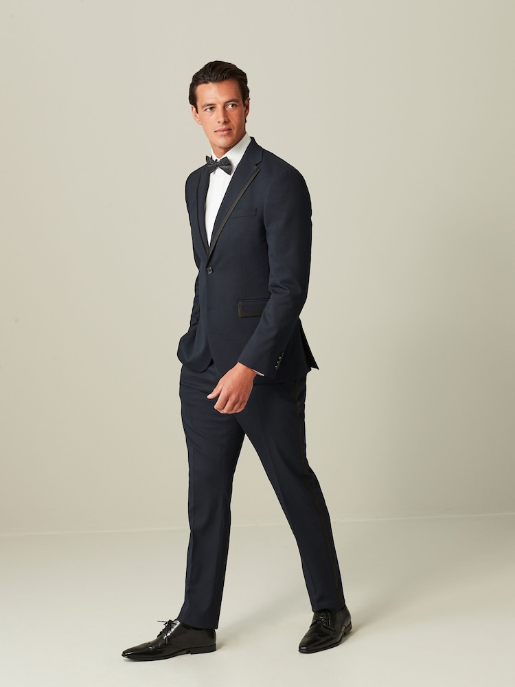 Navy Blue Skinny Fit Tuxedo Suit Trousers - Image 2 of 13