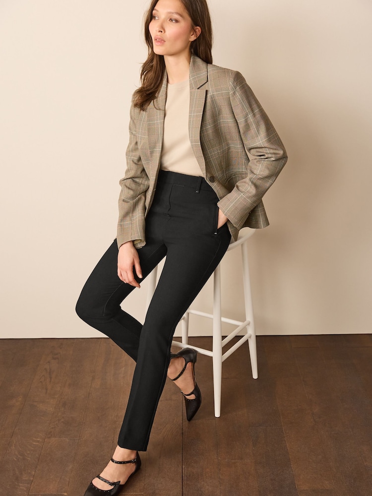 Schwarz - Tailored Pull-on-Hose in Straight Fit mit Elastikeinsatz hinten - Bild 2 von 7