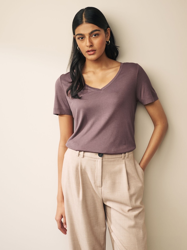 Brown Slouch V-Neck T-Shirt - Image 1 of 6
