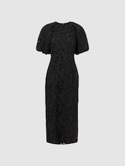 Florere Velvet Lace Puff Sleeve Midi Dress - Image 2 of 6