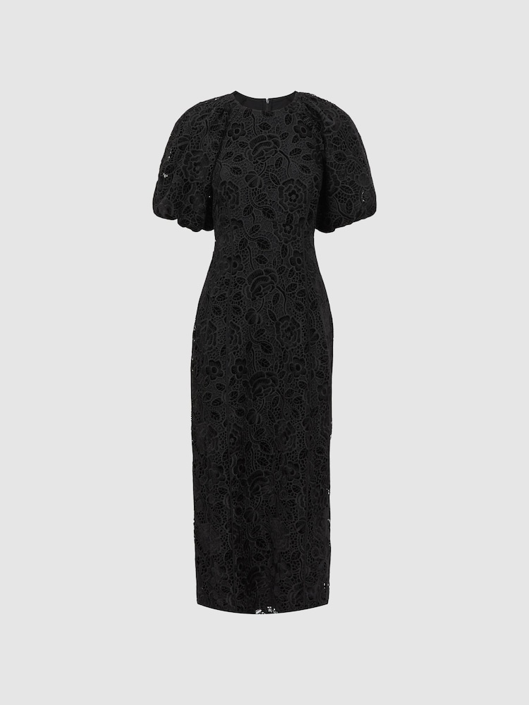 Florere Velvet Lace Puff Sleeve Midi Dress - Image 2 of 6
