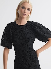 Florere Velvet Lace Puff Sleeve Midi Dress - Image 3 of 6