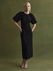 Florere Velvet Lace Puff Sleeve Midi Dress - Image 5 of 6