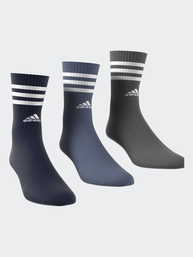 أزرق - حزمة من 3 جوارب بطول يصل إلى منتصف الساق مزينة بـ 3-خطوط من adidas - صورة 1 من 7 أزرق - حزمة من 3 جوارب بطول يصل إلى منتصف الساق مزينة بـ 3-خطوط من adidas - صورة 1 من 7