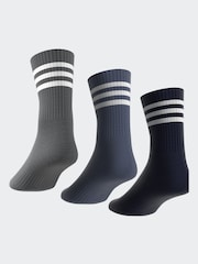 adidas Blue 3-Stripe Crew Length Socks 3 Pack - Image 3 of 7