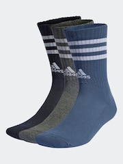 adidas Blue 3-Stripe Crew Length Socks 3 Pack - Image 4 of 7