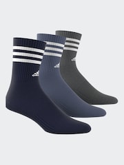 adidas Blue 3-Stripe Crew Length Socks 3 Pack - Image 5 of 7