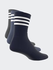 adidas Blue 3-Stripe Crew Length Socks 3 Pack - Image 6 of 7