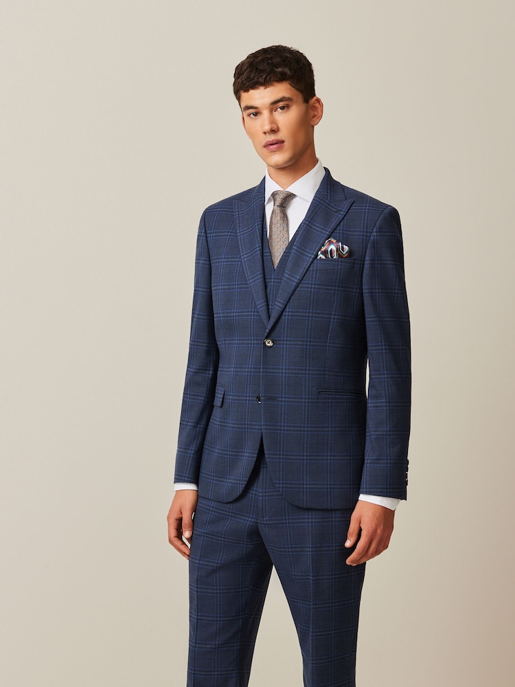 Bleu - Veste de costume slim à carreaux audacieuse - Image 1 of 11