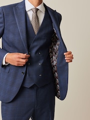 Bleu - Veste de costume slim à carreaux audacieuse - Image 5 de 11