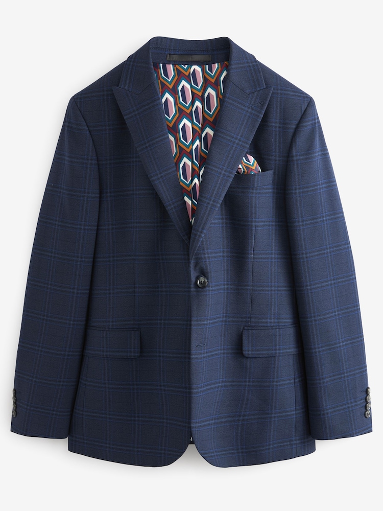 Bleu - Veste de costume slim à carreaux audacieuse - Image 7 of 11