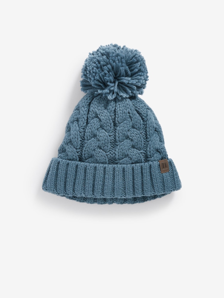 Mineral Blue Knitted Cable Pom Hat (1-16yrs) - Image 1 of 2