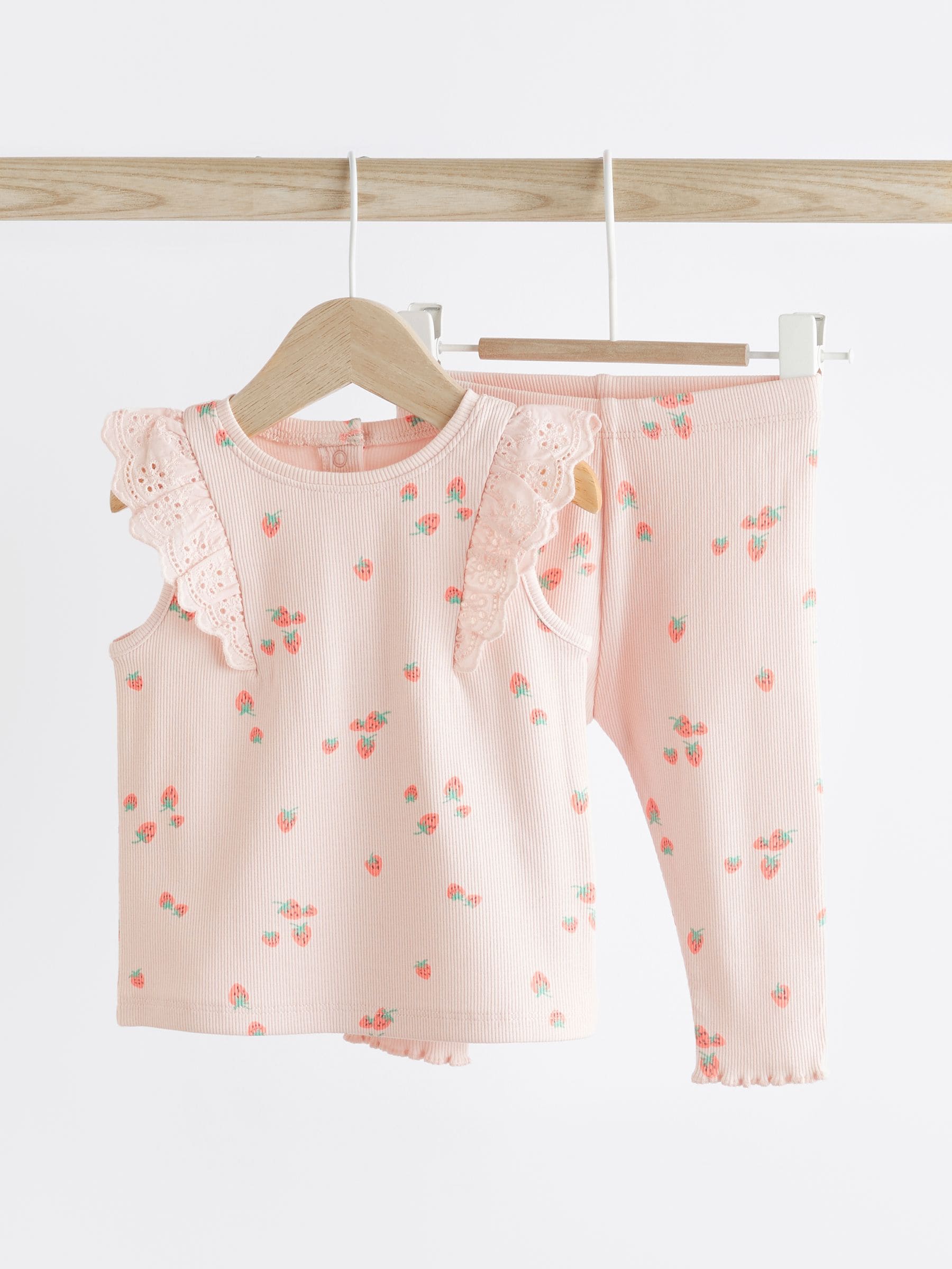Buy Pink Strawberry Baby Short Sleeve Top And Leggings Set