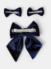 Angels By Accessorize Blue Velvet Bow Hair Clips 3-Pack - Image 2 of 2